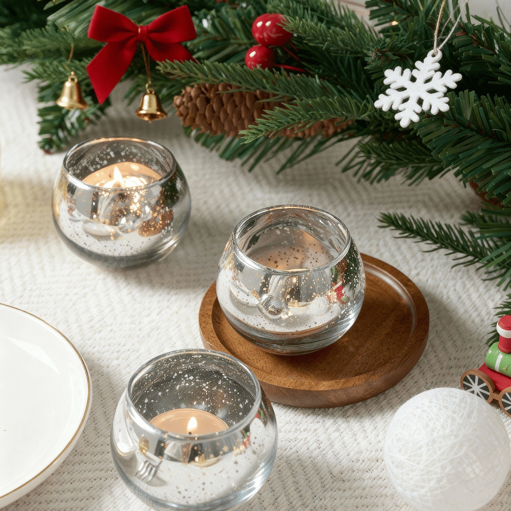 Votive Candle Holders Bulk - High Temperature Glass Hurricane Candle Holders for Weddings, Parties & Romantic Dinners, Starlight Shimmer Effect, Set of 6/12/24, Golden, Pink, Silver & Green