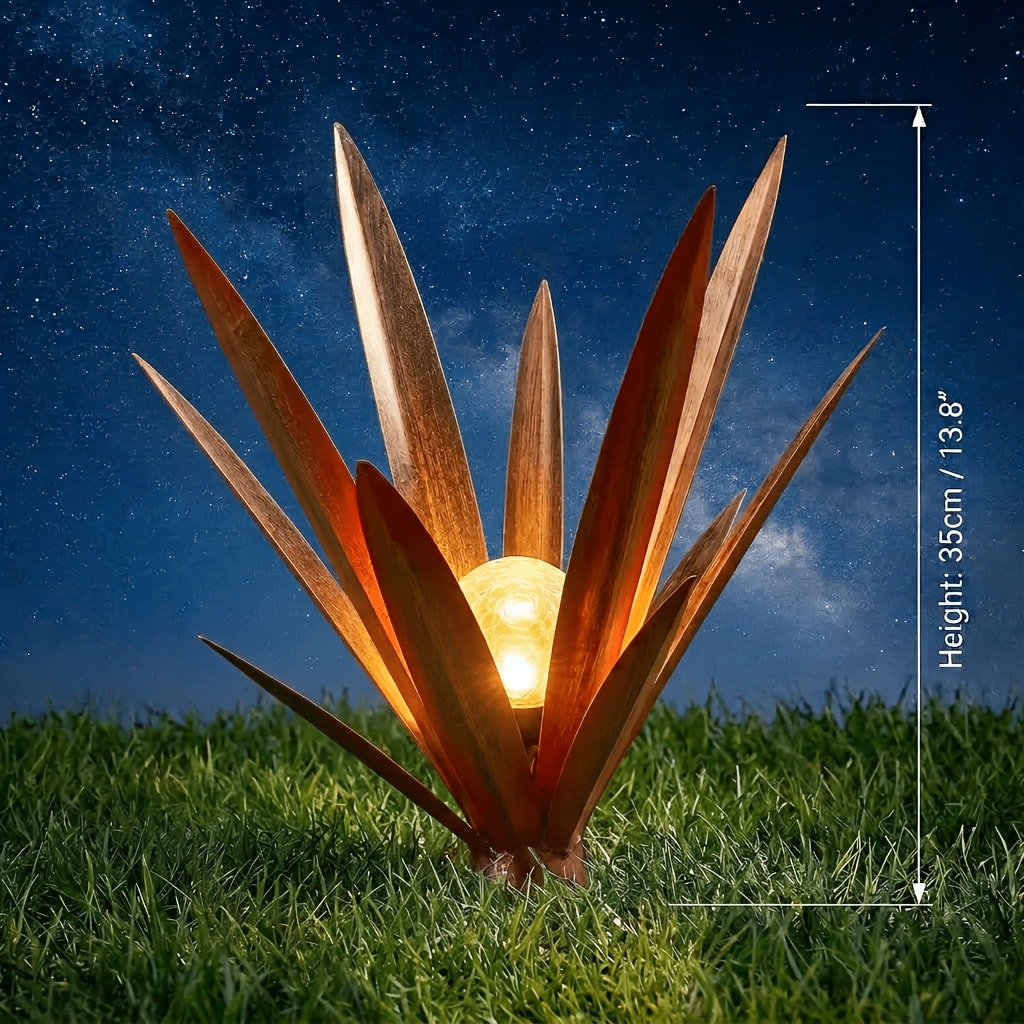 Solar Powered Agave Metal Sculpture Garden Statue - Hand-Painted Rustic Agave Figurine with LED Light & Remote Control, Indoor Outdoor Lawn Yard Courtyard Decor, Holiday Garden Art Gift