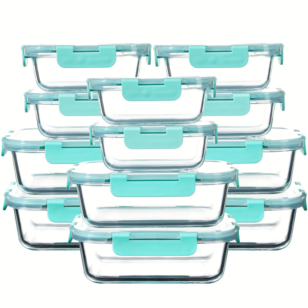 Glass Food Storage Containers with Airtight Lids - Borosilicate Glass Meal Prep Containers Set, Microwave Dishwasher Freezer Safe, BPA Free, Leak Proof Lunch Containers for Kitchen