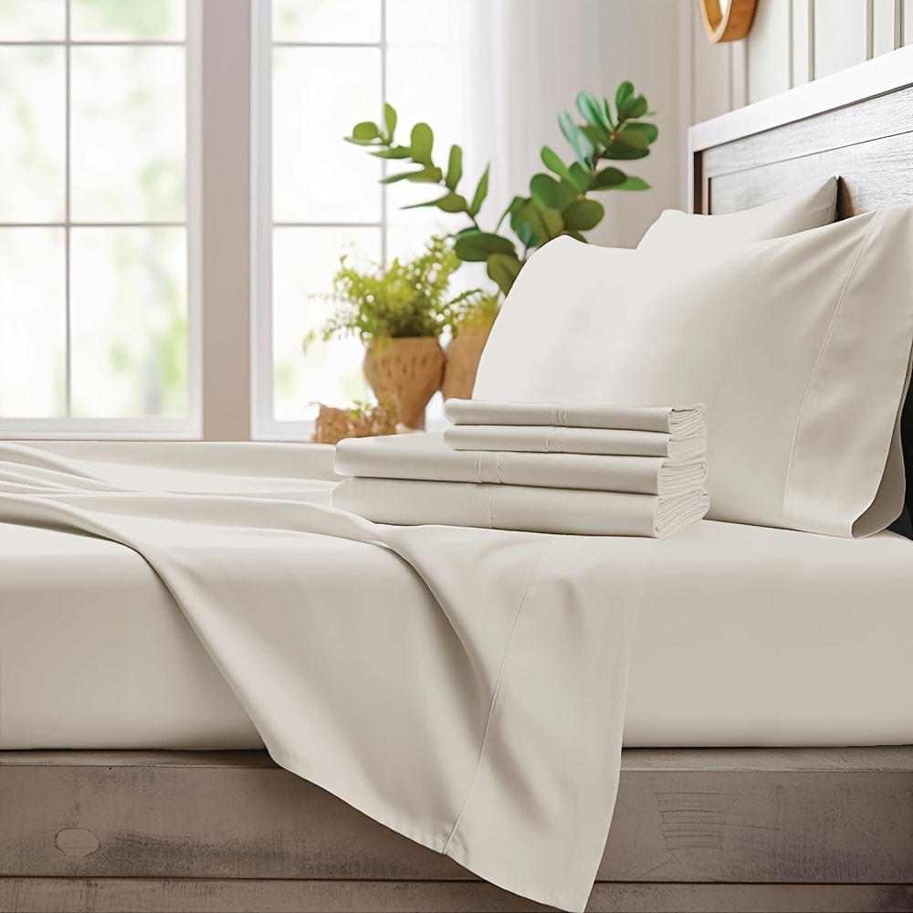 Bamboo Cooling Sheet Set 4pcs ¨C Deep Pocket Fitted Sheet Flat Sheet Pillowcases for Hot Sleepers Twin Full Queen King