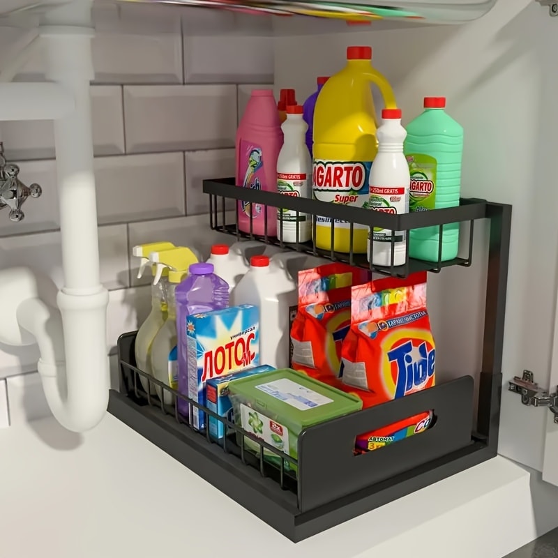Under Sink Organizer Pull Out 2 Tier Slide Out Cabinet Shelf ¨C Kitchen Bathroom Storage Rack Utility Organizer 1 or 2 Pack