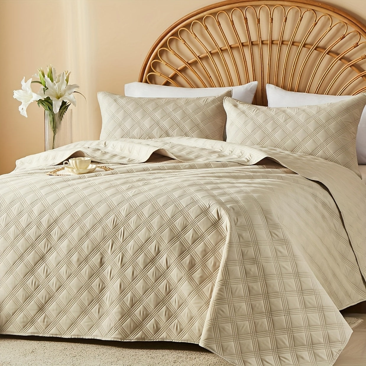 Quilt Set 2-3pcs ¨C Lightweight Microfiber Bedspread Coin Pattern Coverlet All Seasons Twin Full Queen King Cal King