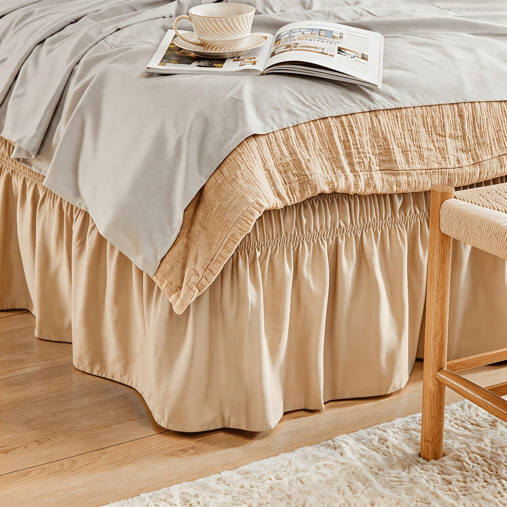 Bed Skirt Elastic Wrap Around Ruffle - 15 Inch Drop Microfiber Dust Ruffle, Adjustable No-Lift Fit, Fade Resistant Machine Washable, Hotel Quality Bedskirt for Twin Full Queen King, 30 Colors
