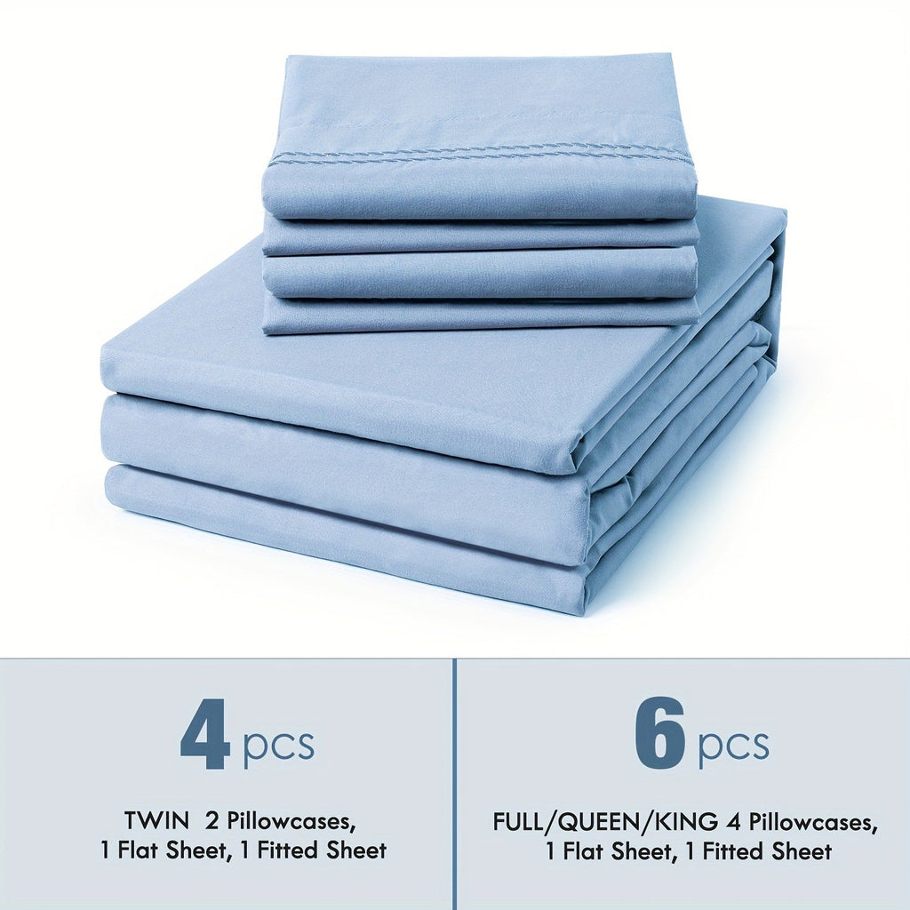 Bed Sheet Set Deep Pocket Soft Microfiber - Fitted Sheet Flat Sheet & Pillowcases Twin Full Queen King - Cooling Breathable Fade Resistant Sheets for Daily Use Dorms Guest Rooms