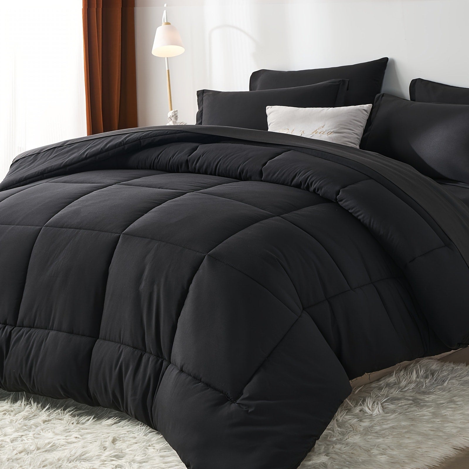 Comforter Set Soft Breathable Microfiber Bed in a Bag with Fitted Sheet Flat Sheet Pillowcases & Shams ¨C All Season Fluffy Checkered Bedding Set Twin Full Queen King