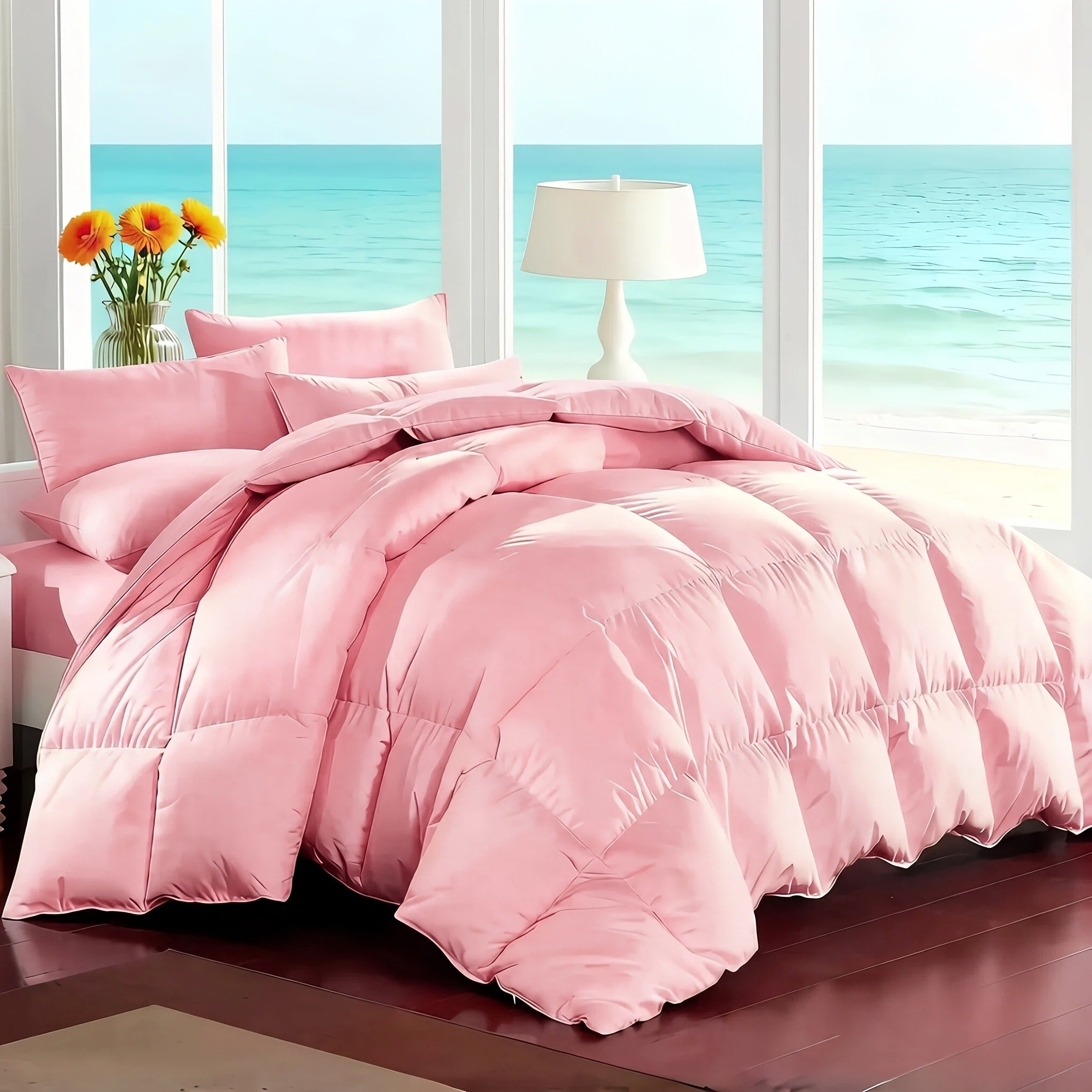 Comforter Set 7-Piece Bed in a Bag Queen King Full Soft Microfiber Down Alternative Comforter Fitted Sheet Flat Sheet Pillow Shams Pillowcases All Season Bedding Set 34 Colors