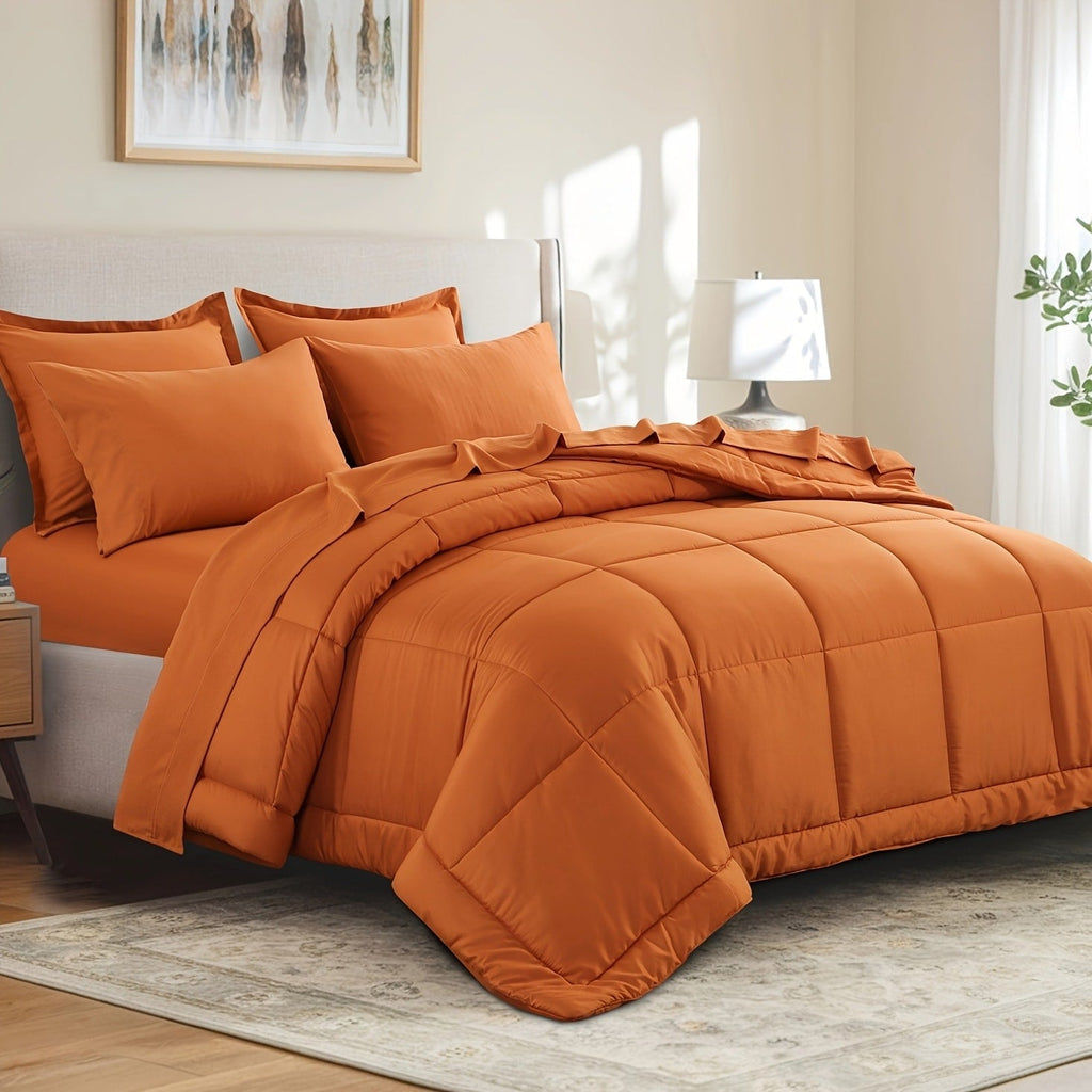 7 Piece Comforter Set Luxury Soft Fluffy Bedding All Season Bed in a Bag with Comforter Fitted Sheet Flat Sheet Pillowcases Hypoallergenic Breathable Easy Care Queen King Twin XL Full