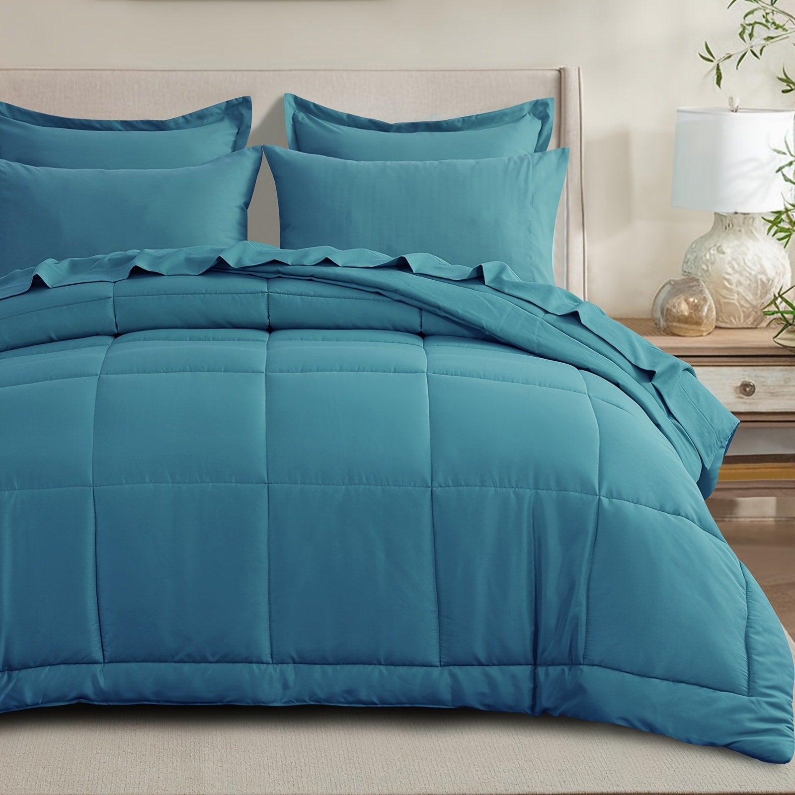 7 Piece Comforter Set Luxury Soft Fluffy Bedding All Season Bed in a Bag with Comforter Fitted Sheet Flat Sheet Pillowcases Hypoallergenic Breathable Easy Care Queen King Twin XL Full