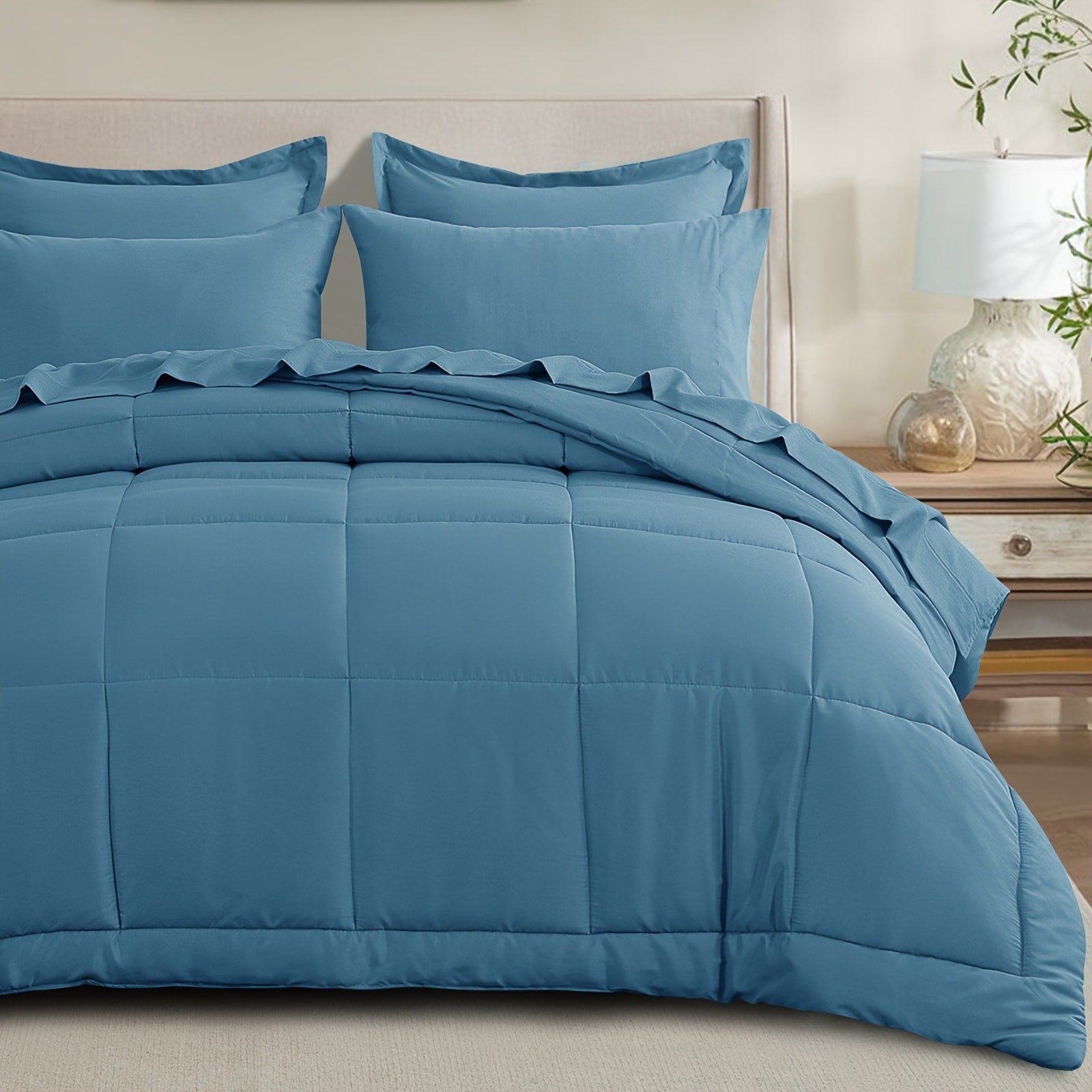 7 Piece Comforter Set Luxury Soft Fluffy Bedding All Season Bed in a Bag with Comforter Fitted Sheet Flat Sheet Pillowcases Hypoallergenic Breathable Easy Care Queen King Twin XL Full