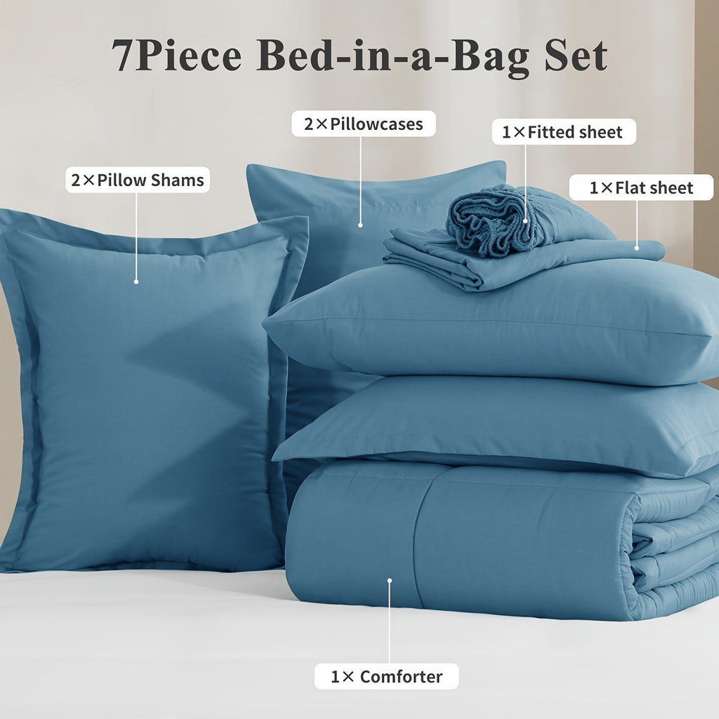 7 Piece Comforter Set Luxury Soft Fluffy Bedding All Season Bed in a Bag with Comforter Fitted Sheet Flat Sheet Pillowcases Hypoallergenic Breathable Easy Care Queen King Twin XL Full