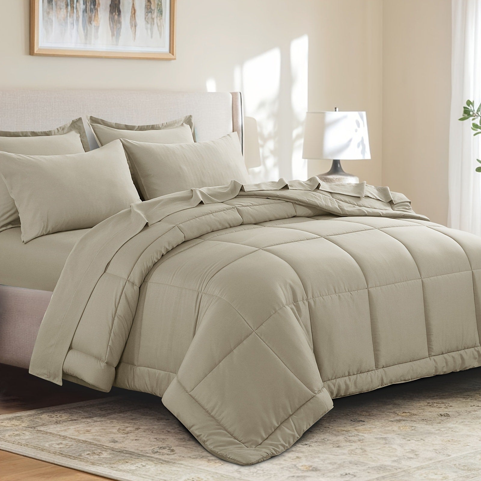 7 Piece Comforter Set Luxury Soft Fluffy Bedding All Season Bed in a Bag with Comforter Fitted Sheet Flat Sheet Pillowcases Hypoallergenic Breathable Easy Care Queen King Twin XL Full