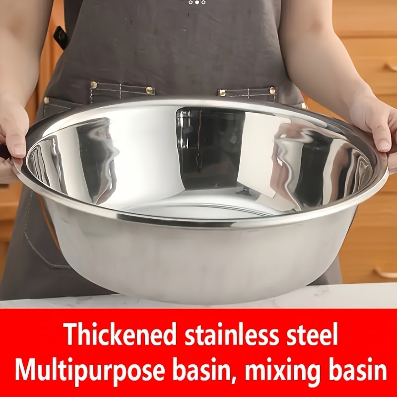 Large Stainless Steel Mixing Bowl | 304 Heavy-Duty Salad & Wash Basin, Hammer Finish, Non-Slip Base, Rounded Edges ¨C Kitchen, Laundry, Utility Sink, Commercial & Home Use