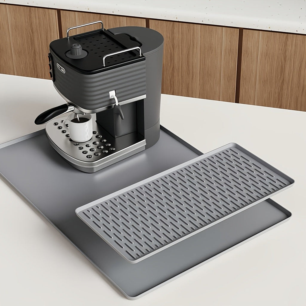Silicone Coffee Mat with Side Pad 2-in-1, Heat-Resistant Espresso Machine Mat for Kitchen Countertop, Non-Slip Drying Mat for Coffee Bar Accessories, Easy to Clean 23.6x15.7in