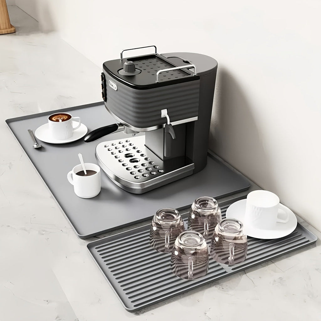 Silicone Coffee Mat with Side Pad 2-in-1, Heat-Resistant Espresso Machine Mat for Kitchen Countertop, Non-Slip Drying Mat for Coffee Bar Accessories, Easy to Clean 23.6x15.7in