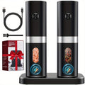 Electric Salt and Pepper Grinder Set 2-Pack Rechargeable with Charging Base & White Light - One-Hand Automatic Operation, Battery-Powered Salt Pepper Mill Set for Kitchen Cooking, Gift for Dad
