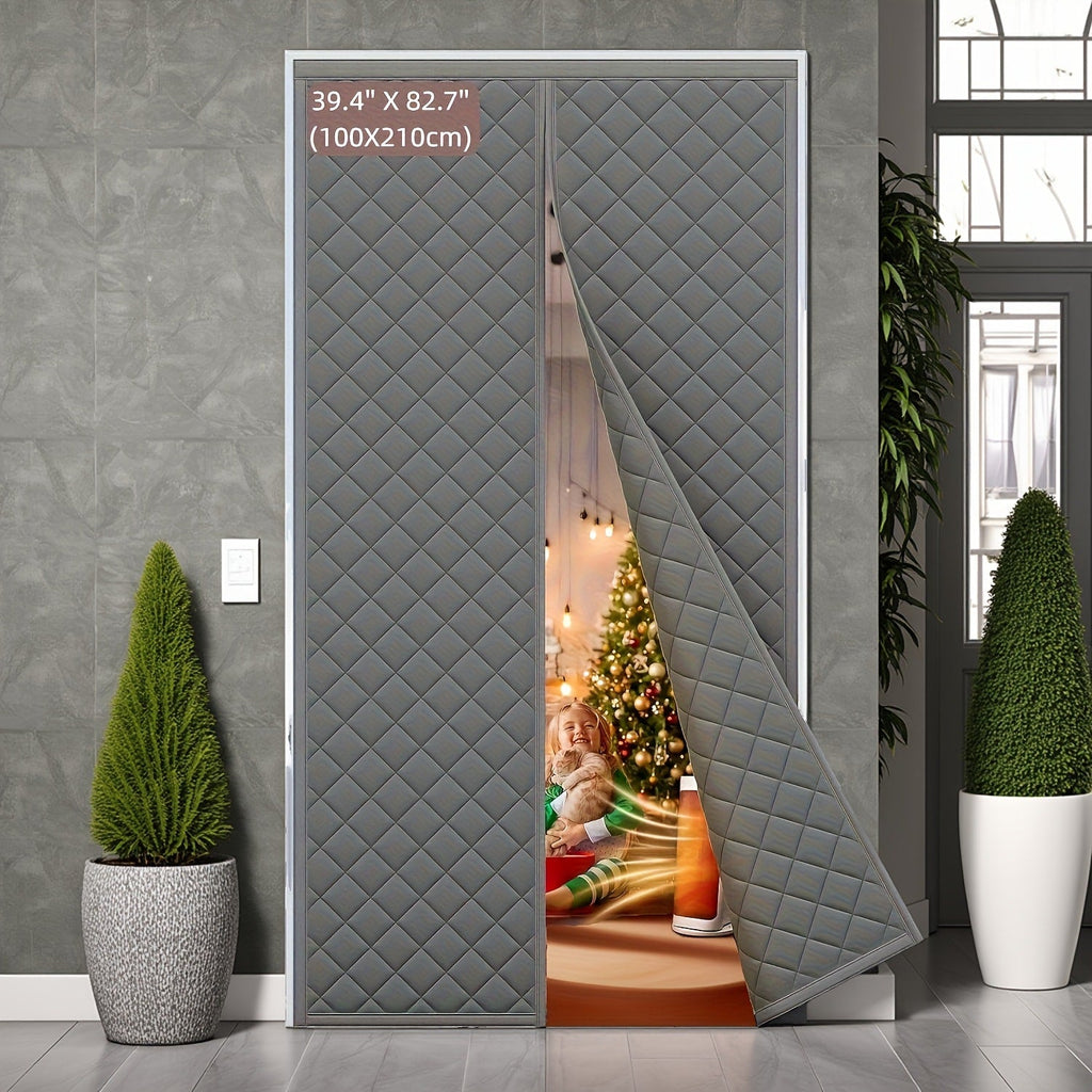 Thermal Insulated Door Curtain Magnetic Closure Knit Plaid Pattern ¨C Windproof Insulation Blanket for Front Door, Sliding Glass, Patio & French Doors, Keep Cold Out, Grey & Brown, Multiple Sizes