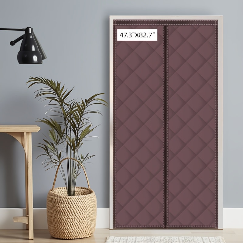 Thermal Insulated Door Curtain Magnetic Closure Knit Plaid Pattern ¨C Windproof Insulation Blanket for Front Door, Sliding Glass, Patio & French Doors, Keep Cold Out, Grey & Brown, Multiple Sizes