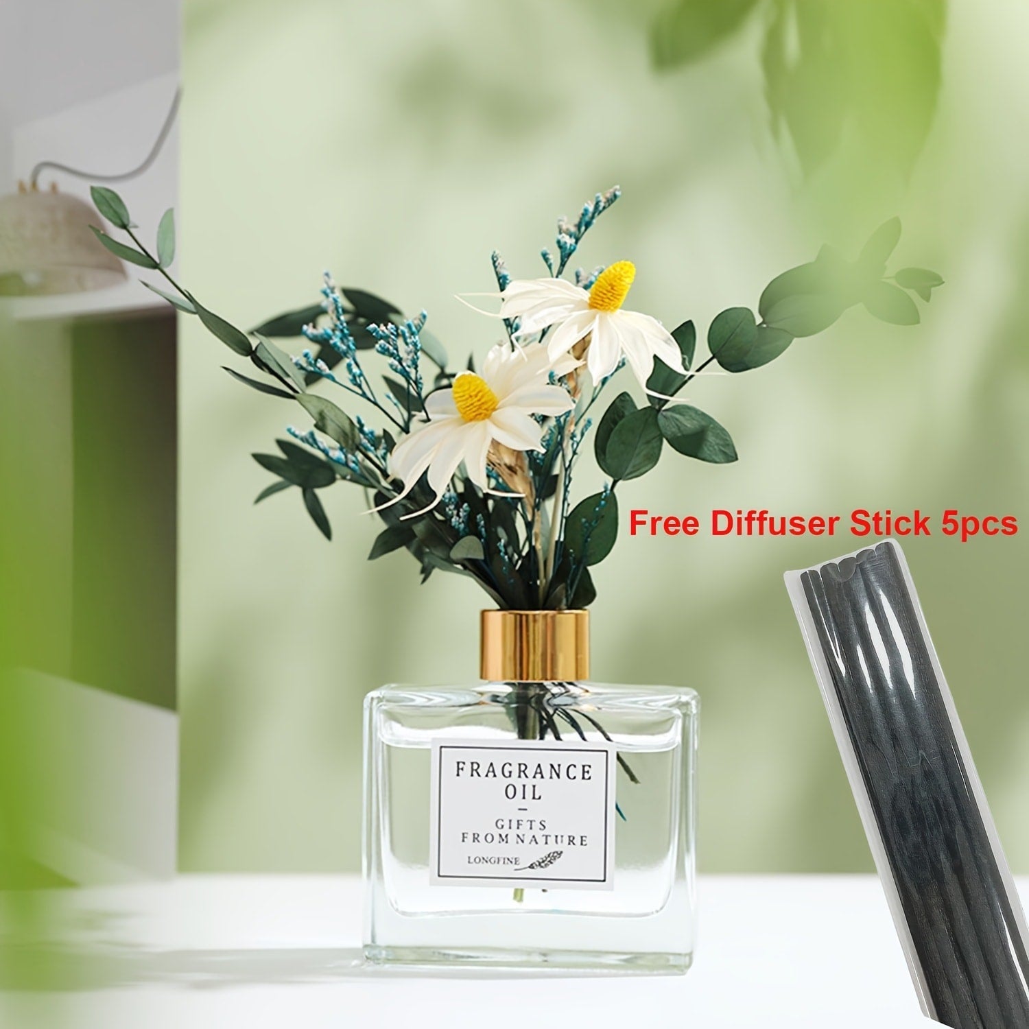 Reed Diffuser Set with Real Flowers - 4.05 oz 120ml Scented Home Fragrance Aromatherapy Diffuser Sticks for Bedroom Bathroom Living Room Office Gift