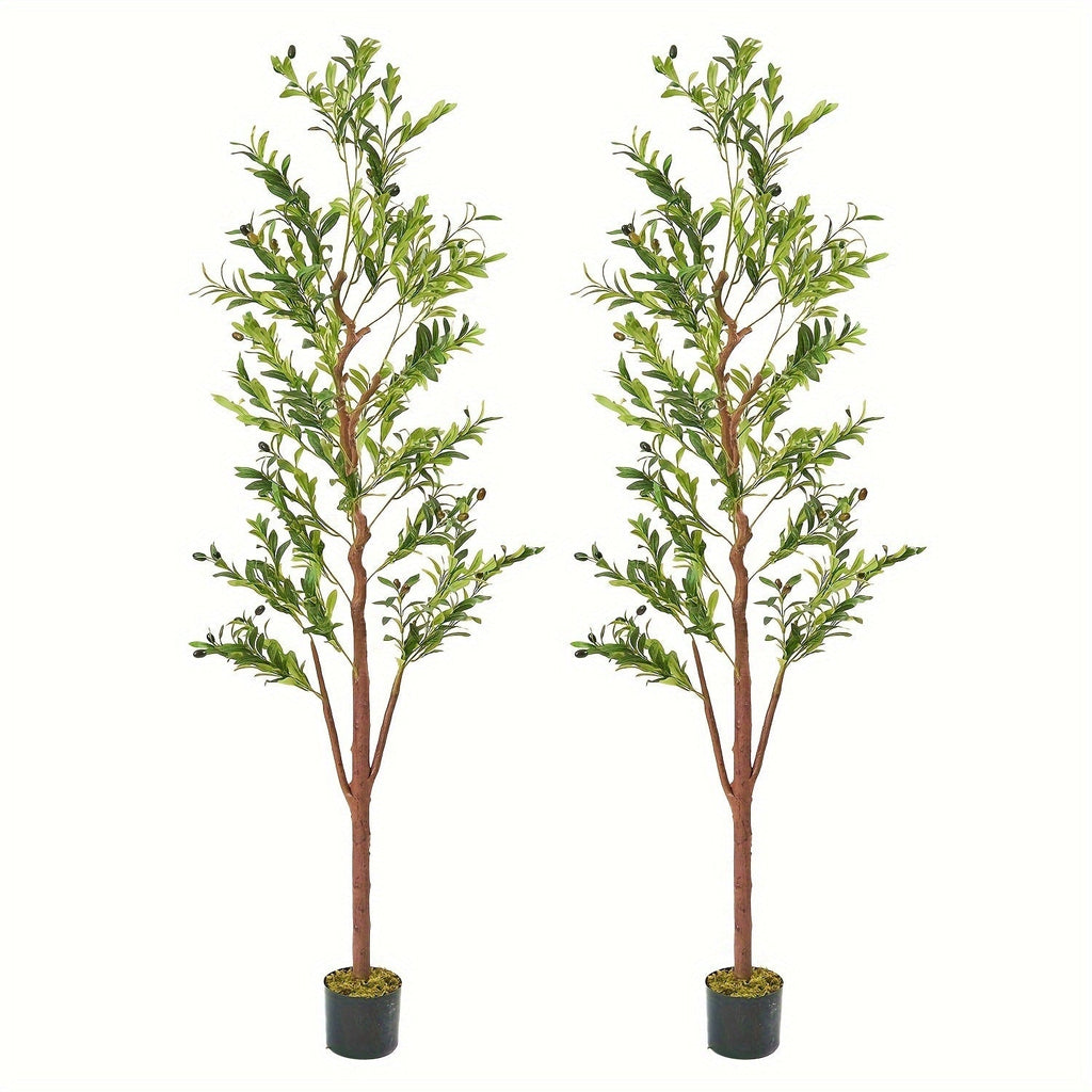 Artificial Olive Tree Large Faux Indoor Tree with Pot ¨C Realistic 5FT 6FT 7FT Multi-Trunk Fake Olive Tree with Leaves & Fruits for Living Room Home Office Entryway Decor
