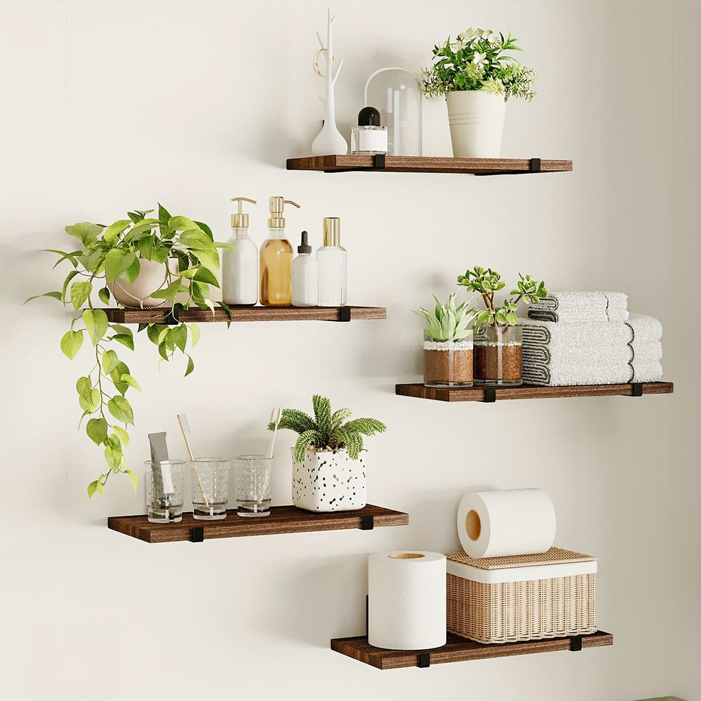 Floating Shelves Set of 5 Wall Mounted 4.7 Inch Tiered Display Shelves Vintage Style Wall Storage Rack for Bedroom, Living Room, Kitchen, Bathroom & Office ¨C Plant & Home Decor
