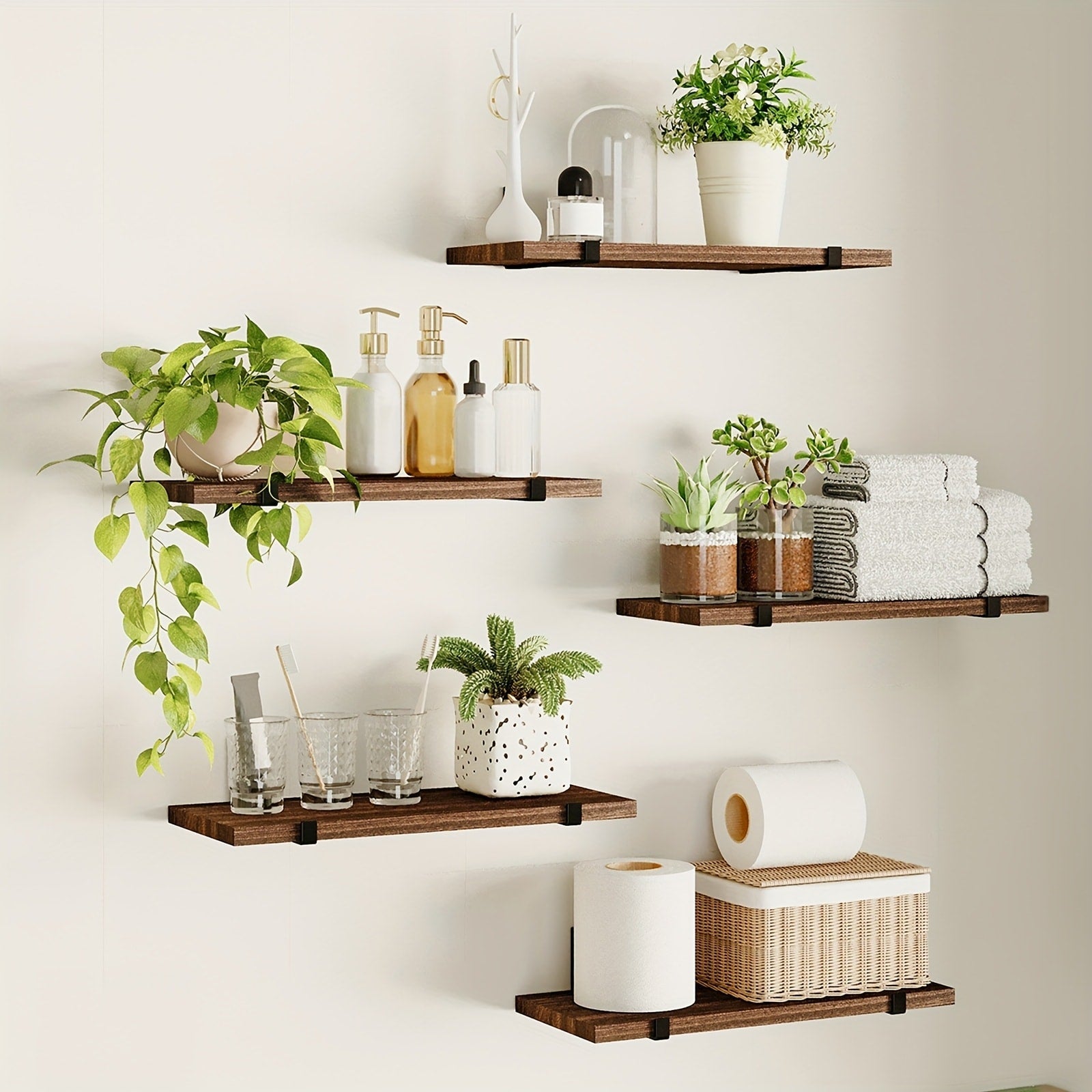 Floating Shelves Set of 5 Wall Mounted 4.7 Inch Tiered Display Shelves Vintage Style Wall Storage Rack for Bedroom, Living Room, Kitchen, Bathroom & Office ¨C Plant & Home Decor