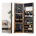 Full Length Mirror Jewelry Armoire Cabinet, 2-in-1 Lockable Over the Door Mirror with Jewelry Storage, Makeup Organizer with Baskets Bins & Hooks, Bedroom Vanity Jewelry Cabinet in Black White Brown