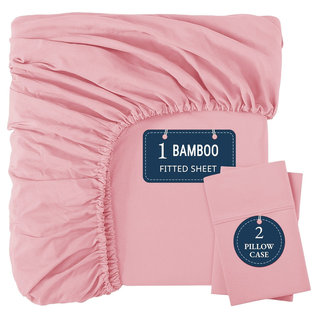 Bamboo Fitted Sheet Set 3-Piece ¨C Cooling Breathable Soft Deep Pocket Bed Sheets, Twin Full Queen King, 12 Colors ¨C Fits Mattress Up to 15¡±