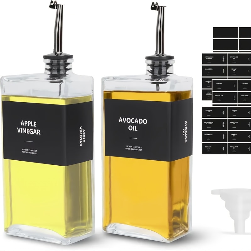 Glass Oil Dispenser Bottle 350ml - Olive Oil Vinegar Soy Sauce Coffee Syrup Dispenser for Kitchen, Rectangular Stable Design, Set of 2 or 4, Gold Silver Black White