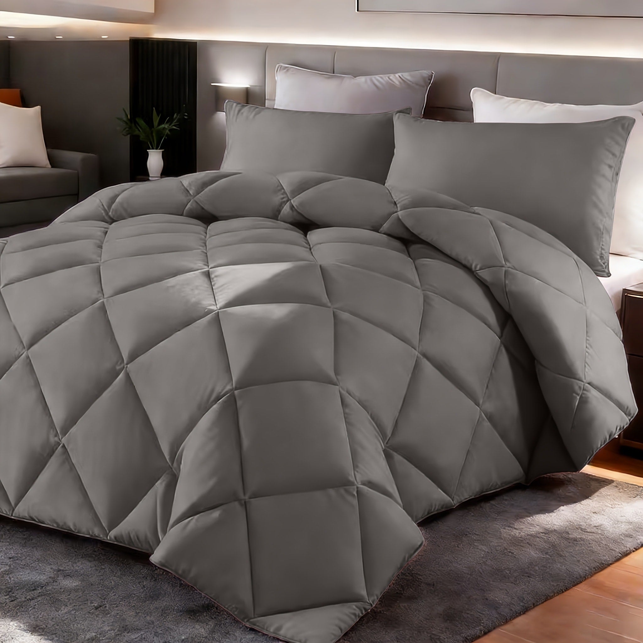Comforter Set 2-3 Piece Rhombus Grid Luxury - Soft Lightweight Breathable Oversized Bedding Set with Pillowcases, All Season Twin Queen King, 24 Colors Available