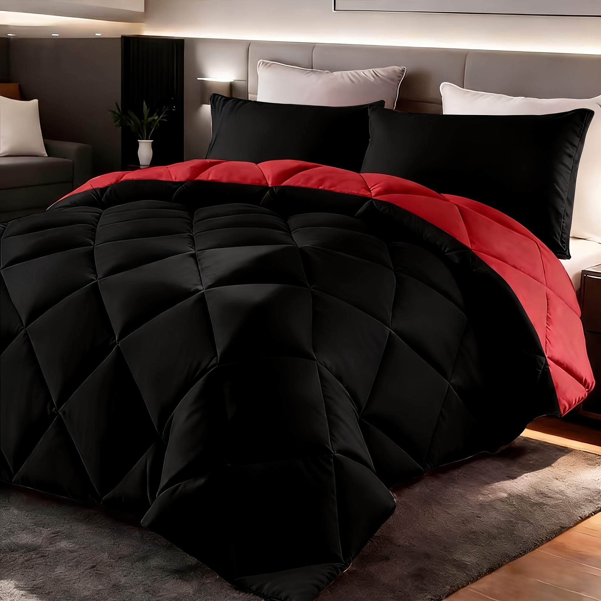Comforter Set 2-3 Piece Rhombus Grid Luxury - Soft Lightweight Breathable Oversized Bedding Set with Pillowcases, All Season Twin Queen King, 24 Colors Available