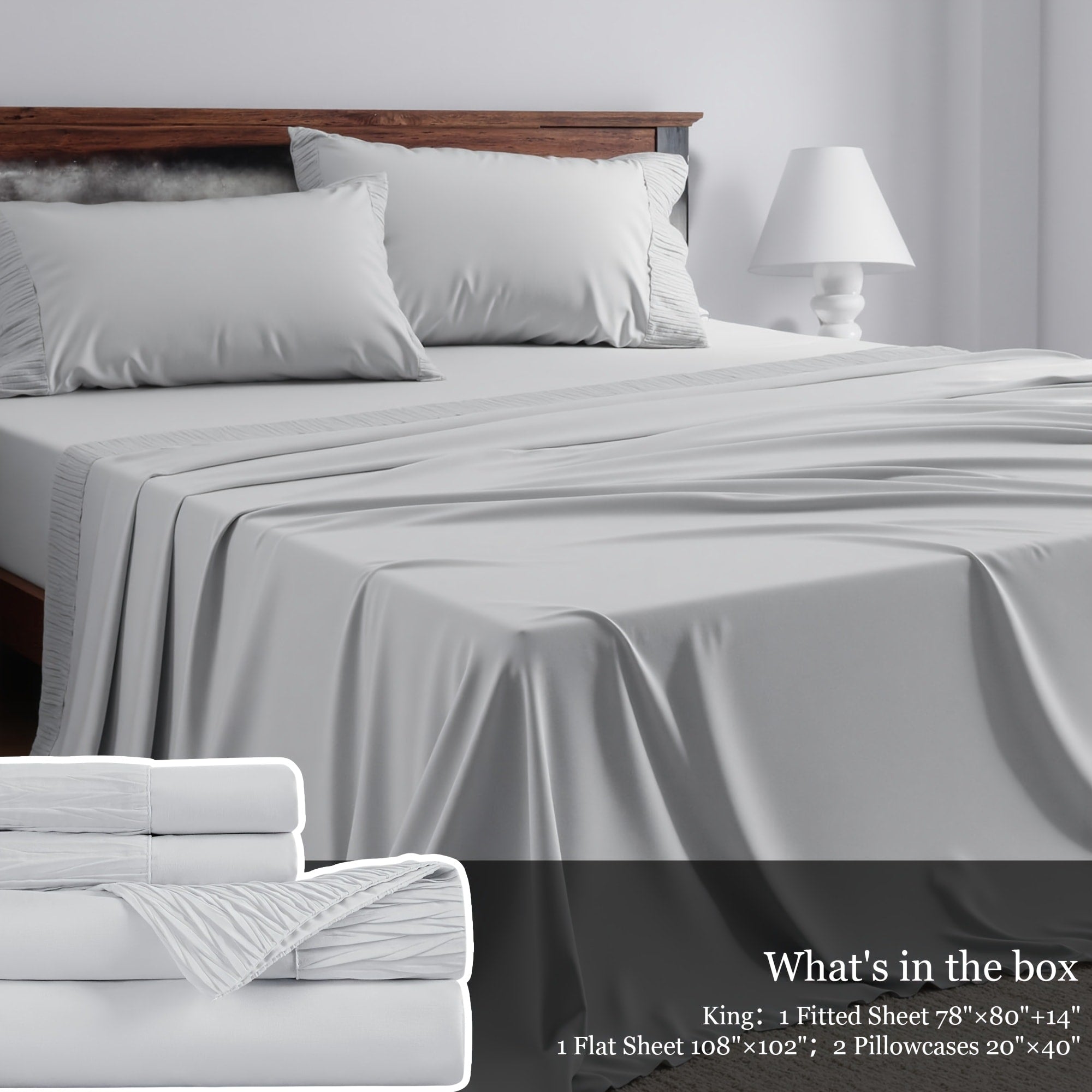 Bed Sheet Set 4-Piece Soft Breathable Cooling Sheets - Flat Sheet, Fitted Sheet & 2 Pillowcases, Wrinkle-Free Hotel Luxury Bedding, All Season Comfort