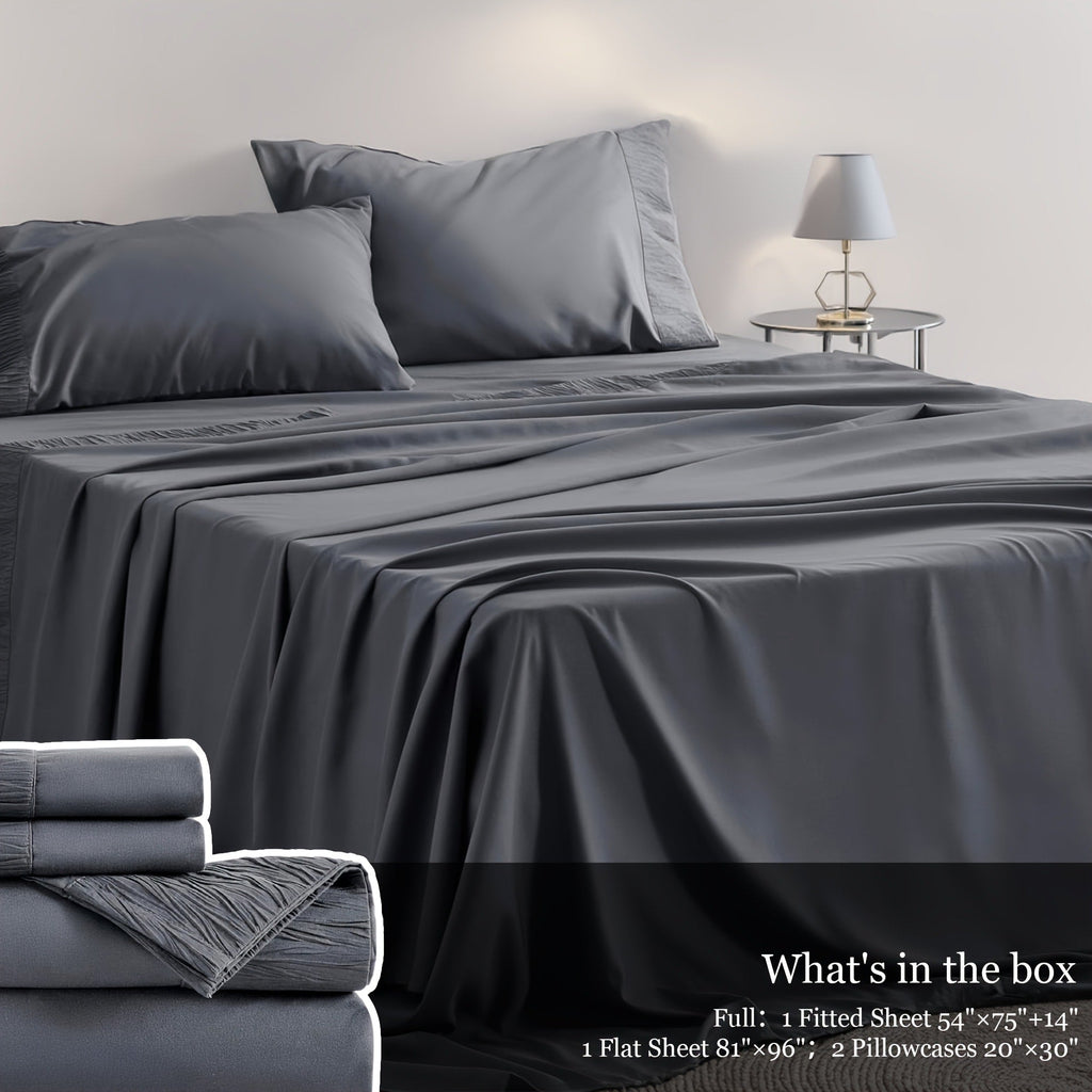 Bed Sheet Set 4-Piece Soft Breathable Cooling Sheets - Flat Sheet, Fitted Sheet & 2 Pillowcases, Wrinkle-Free Hotel Luxury Bedding, All Season Comfort