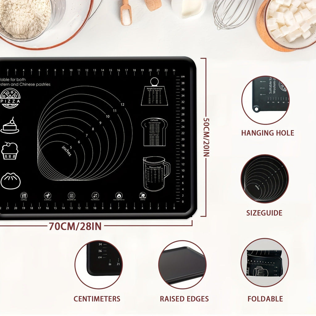 Silicone Pastry Mat Extra Thick Non-Slip Baking Mat with Measurements for Dough Rolling Pizza Cake