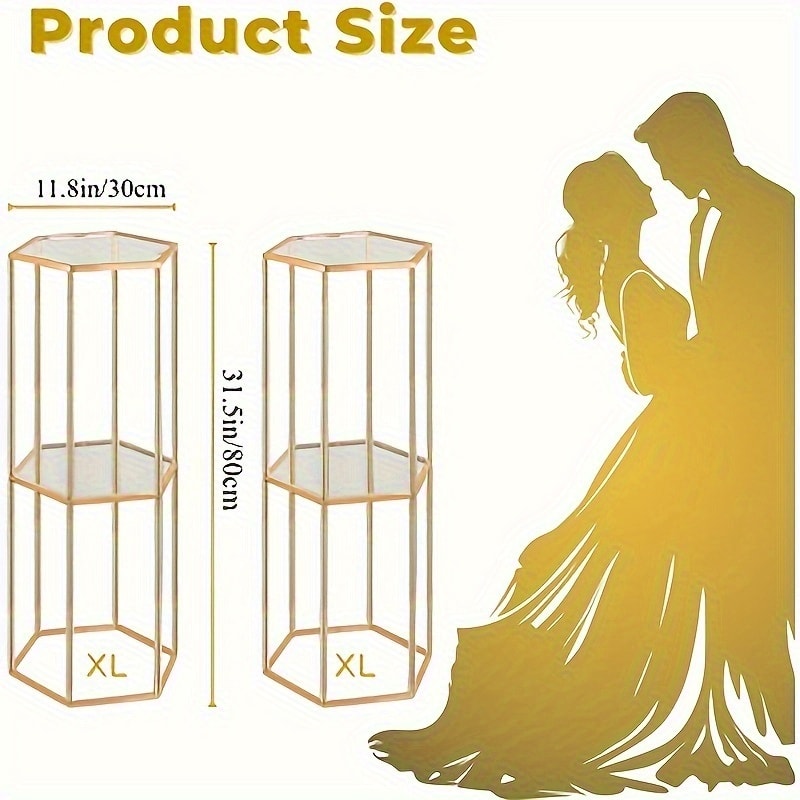 Golden Cake Stand & Pedestal Stand Set - Metal Cylinder Hexagon Display Stand for Wedding, Party & Home Decor