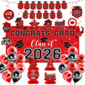 2026 Graduation Decorations Set ¨C Congrats Grad Banner, Backdrop, Hanging Swirls & Honeycomb Table Toppers, Class of 2026 Party Supplies Kit