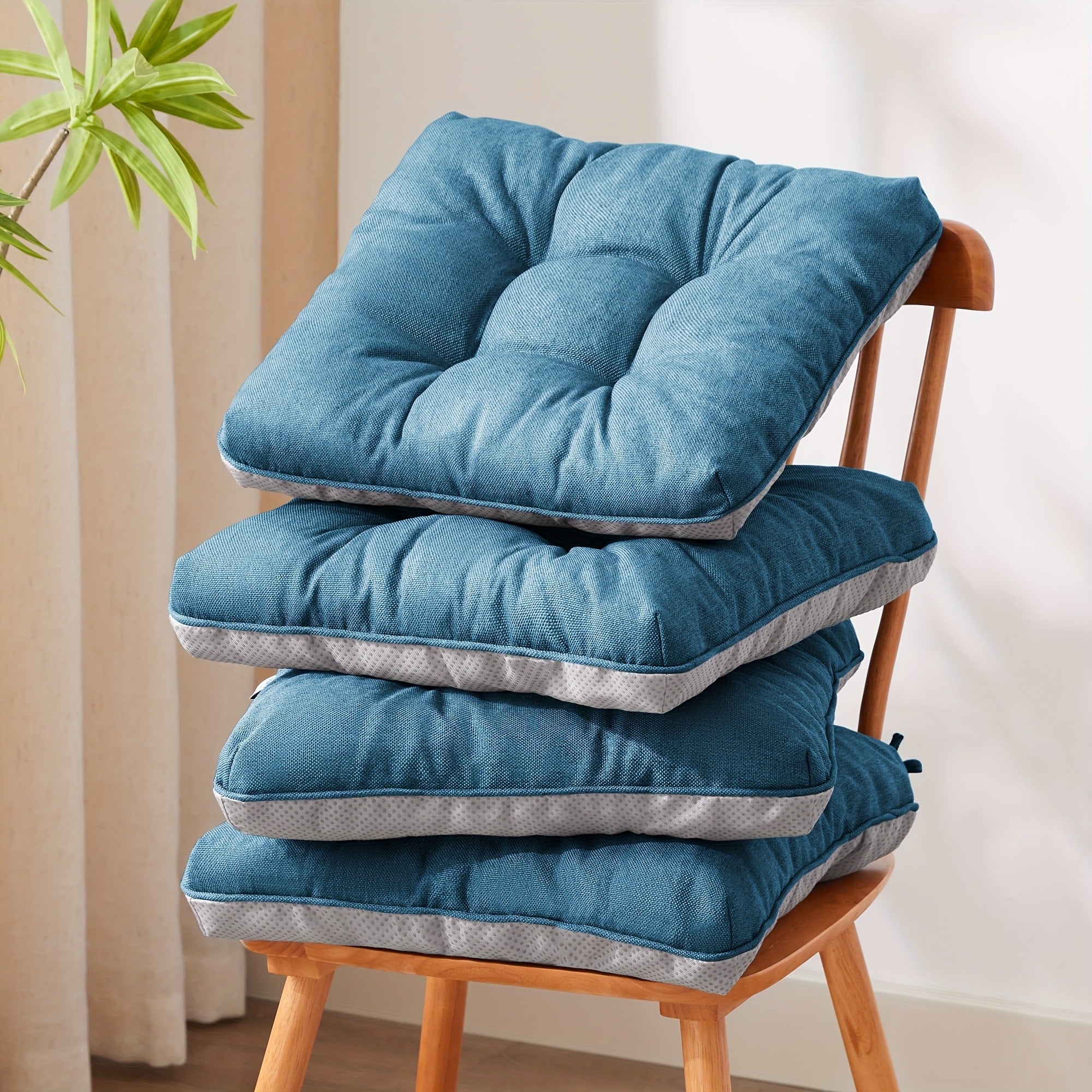 Memory Foam Chair Cushions Set of 4 ¨C Kitchen Chair Pads with Non-Slip Backing & Ties, 500GSM Thick Seat Cushions for Dining Chairs Indoor