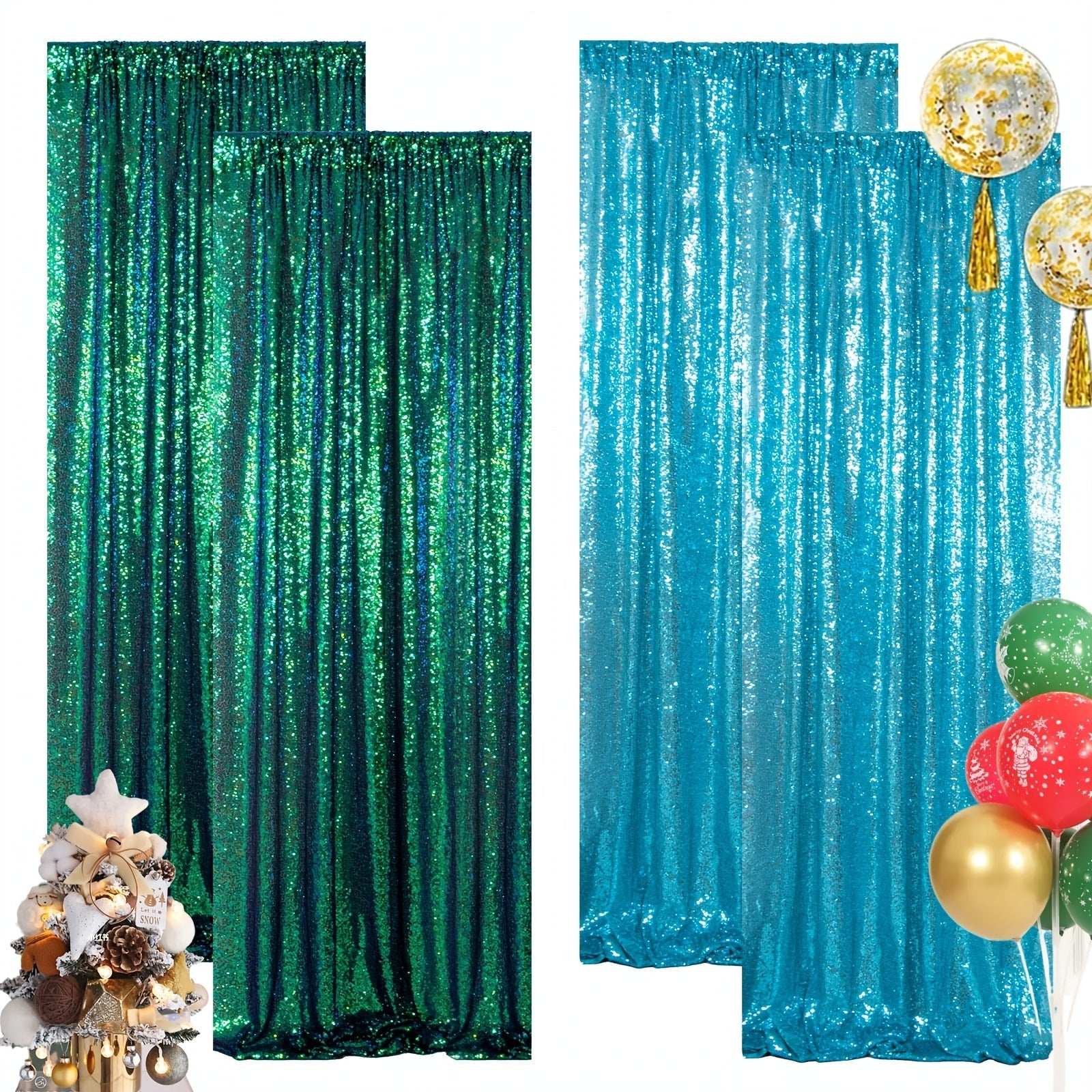 Sequin Backdrop Curtain for Party Wedding - 4x8ft Shimmering Glitter Curtain for Birthday Photo Booth Stage Decoration, Easy Hang, Multi-Color