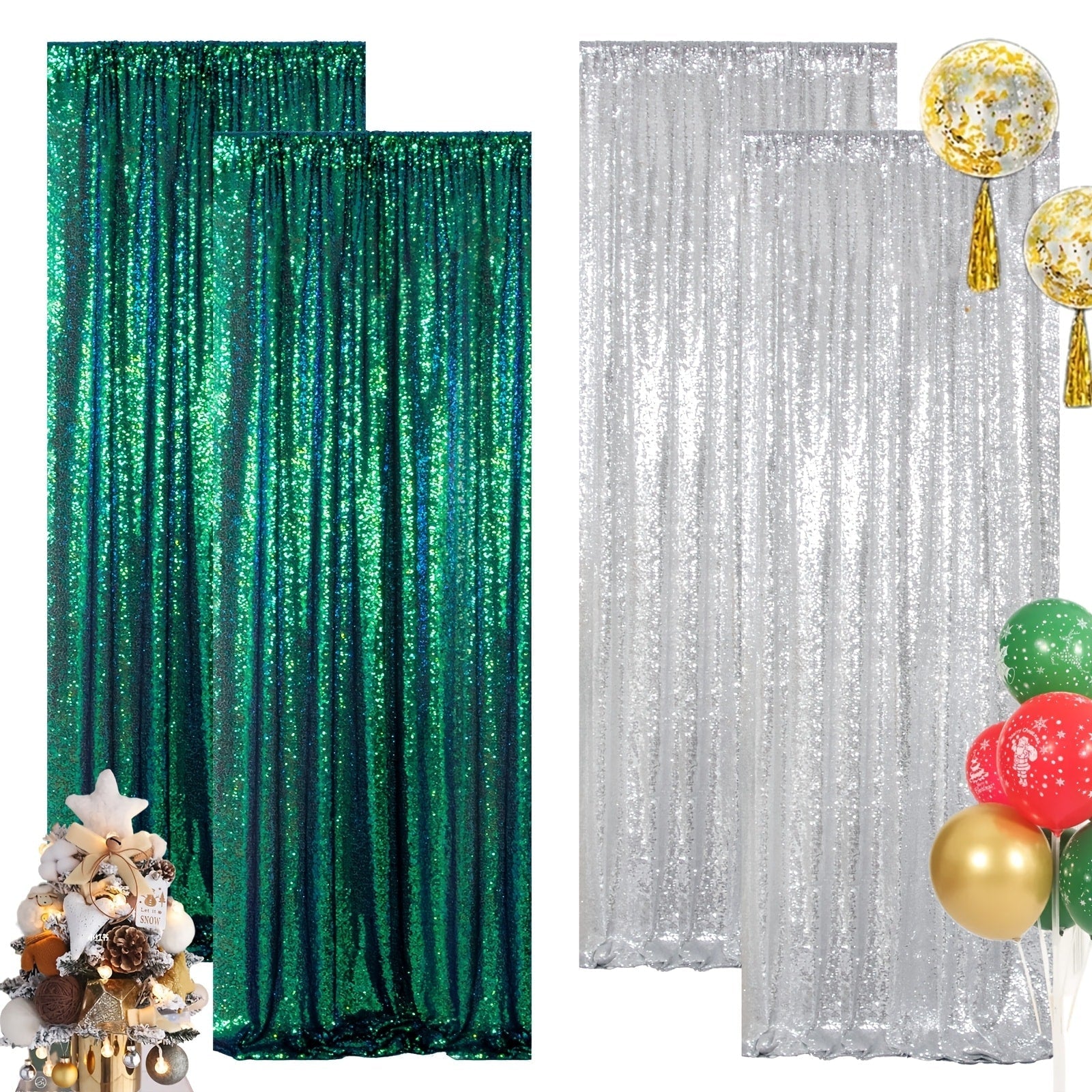 Sequin Backdrop Curtain for Party Wedding - 4x8ft Shimmering Glitter Curtain for Birthday Photo Booth Stage Decoration, Easy Hang, Multi-Color