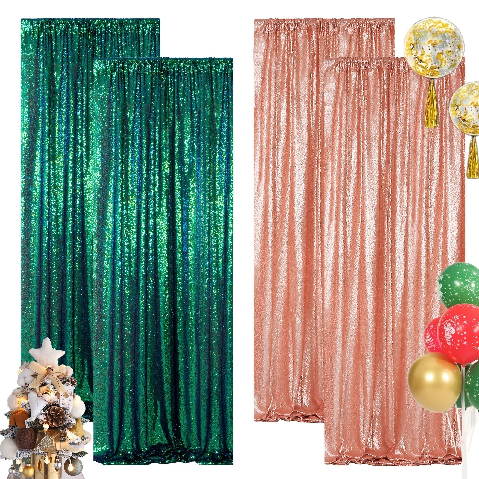 Sequin Backdrop Curtain for Party Wedding - 4x8ft Shimmering Glitter Curtain for Birthday Photo Booth Stage Decoration, Easy Hang, Multi-Color
