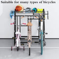Freestanding Bike Storage Stand with Basket & Hooks ¨C Adjustable Floor Rack for 3-4 Bikes, Indoor Outdoor Garage Organizer