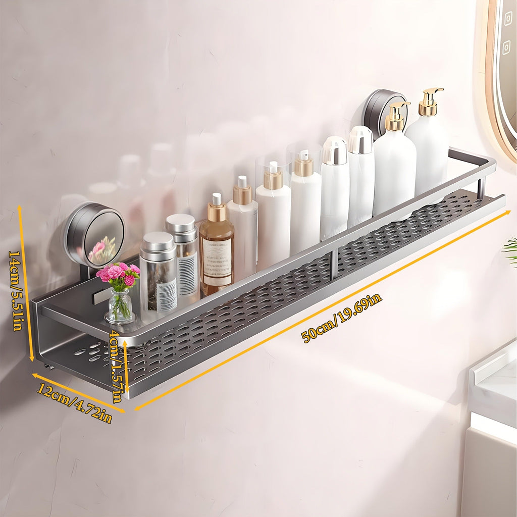 Suction Cup Shower Caddy with Towel Holder Bar, Wall-Mounted Bathroom Shelf Organizer for Shampoo Soap, Heavy-Duty Floating Shower Shelves, Strong Adhesive No Drilling