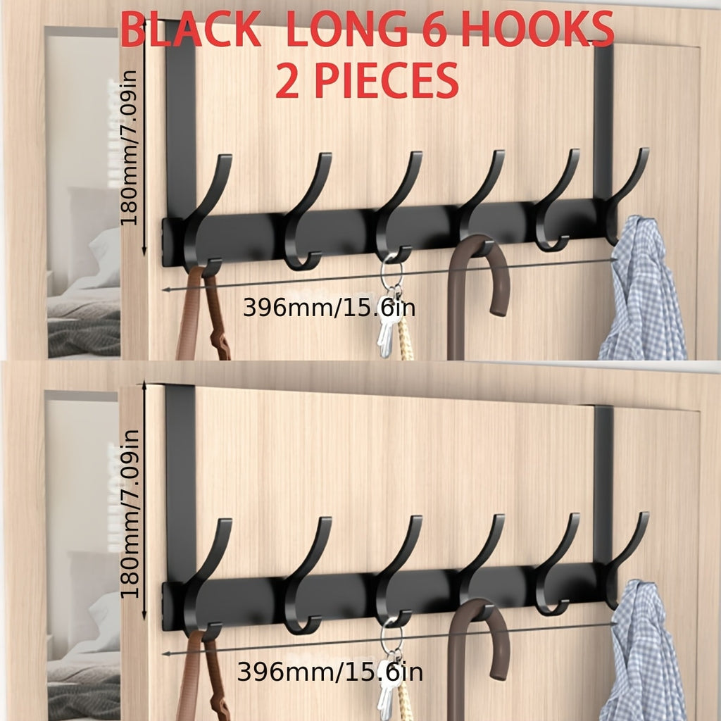 Over Door Hook Hanger with 5-6 Hooks, No Drill Metal Door Organizer for Hats Keys Bags Entryway Bathroom Bedroom