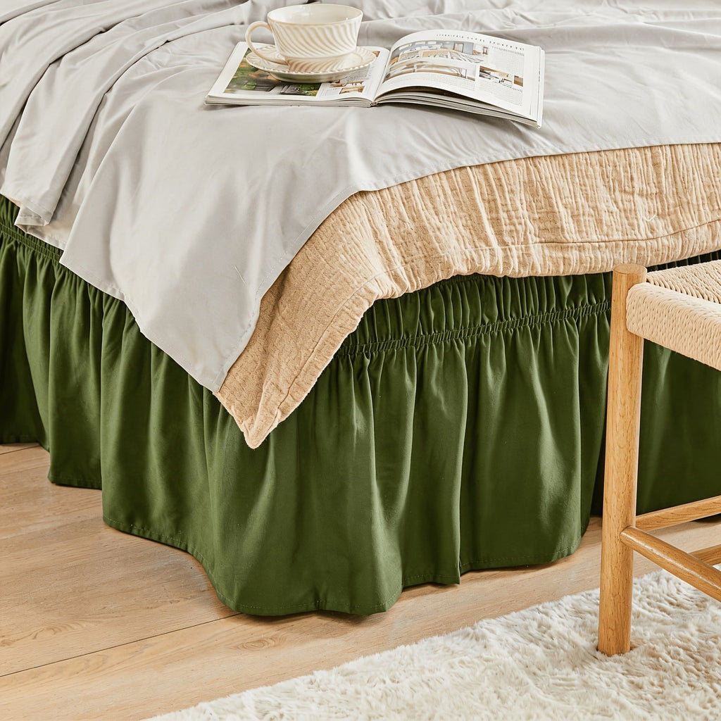 Ruffled Bed Skirt with Adjustable Elastic - Twin Full Queen King, 15-Inch Drop, Machine Washable, 30 Colors