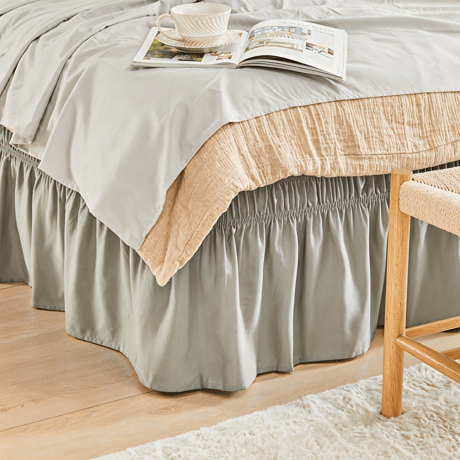 Ruffled Bed Skirt with Adjustable Elastic - Twin Full Queen King, 15-Inch Drop, Machine Washable, 30 Colors