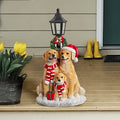 Golden Retriever Family LED Christmas Figurines - Realistic Resin Dog Statues with Santa Hats, Battery-Powered Warm Glow Holiday Decor for Mantel & Tabletop, Gift for Dog Lovers