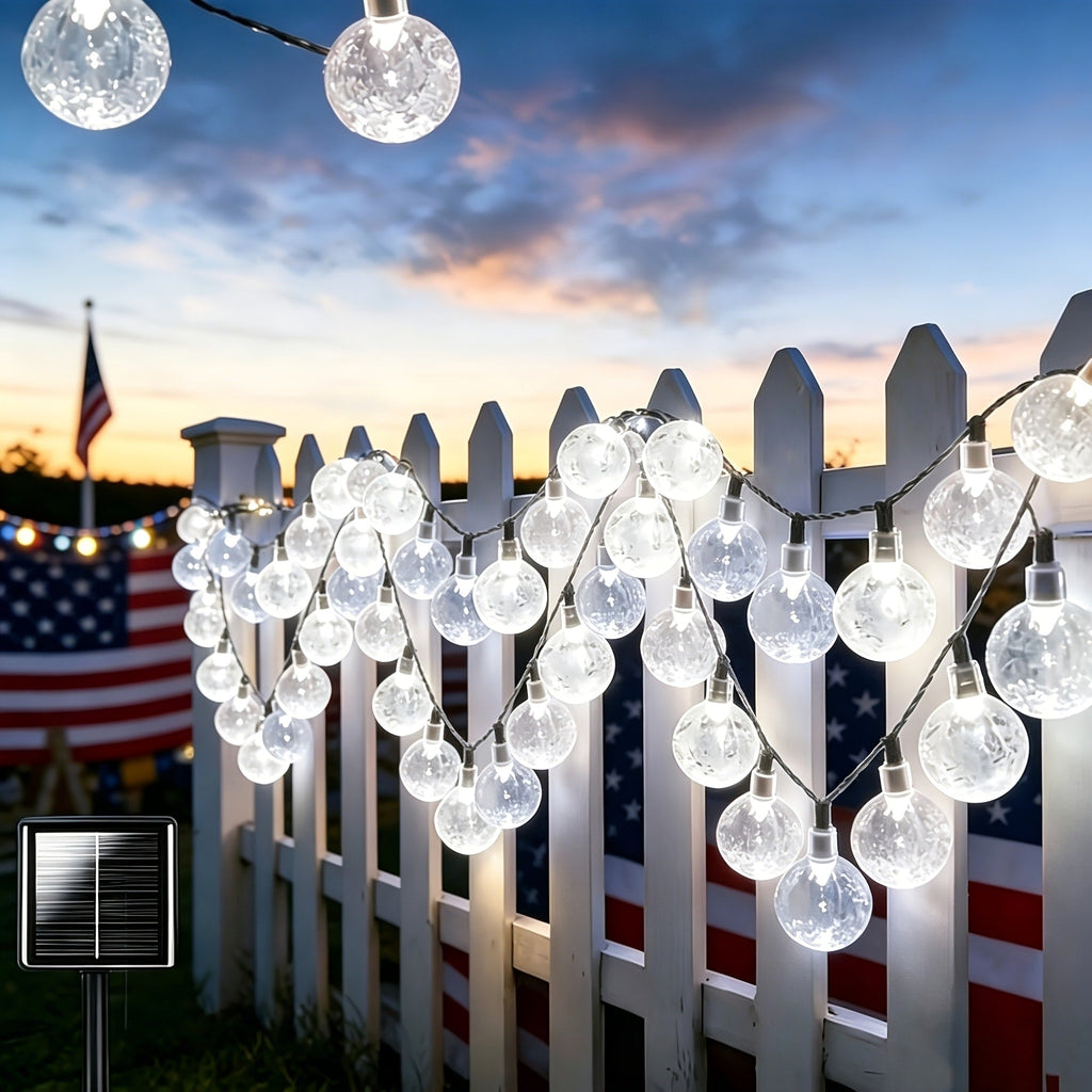 Crystal Ball String Lights 100 LED 39ft, Solar Bubble Ball Fairy Lights with 8 Lighting Modes ¡ª Outdoor Waterproof Decor for Christmas, Halloween, July 4th & Patio | Multi-Color Options