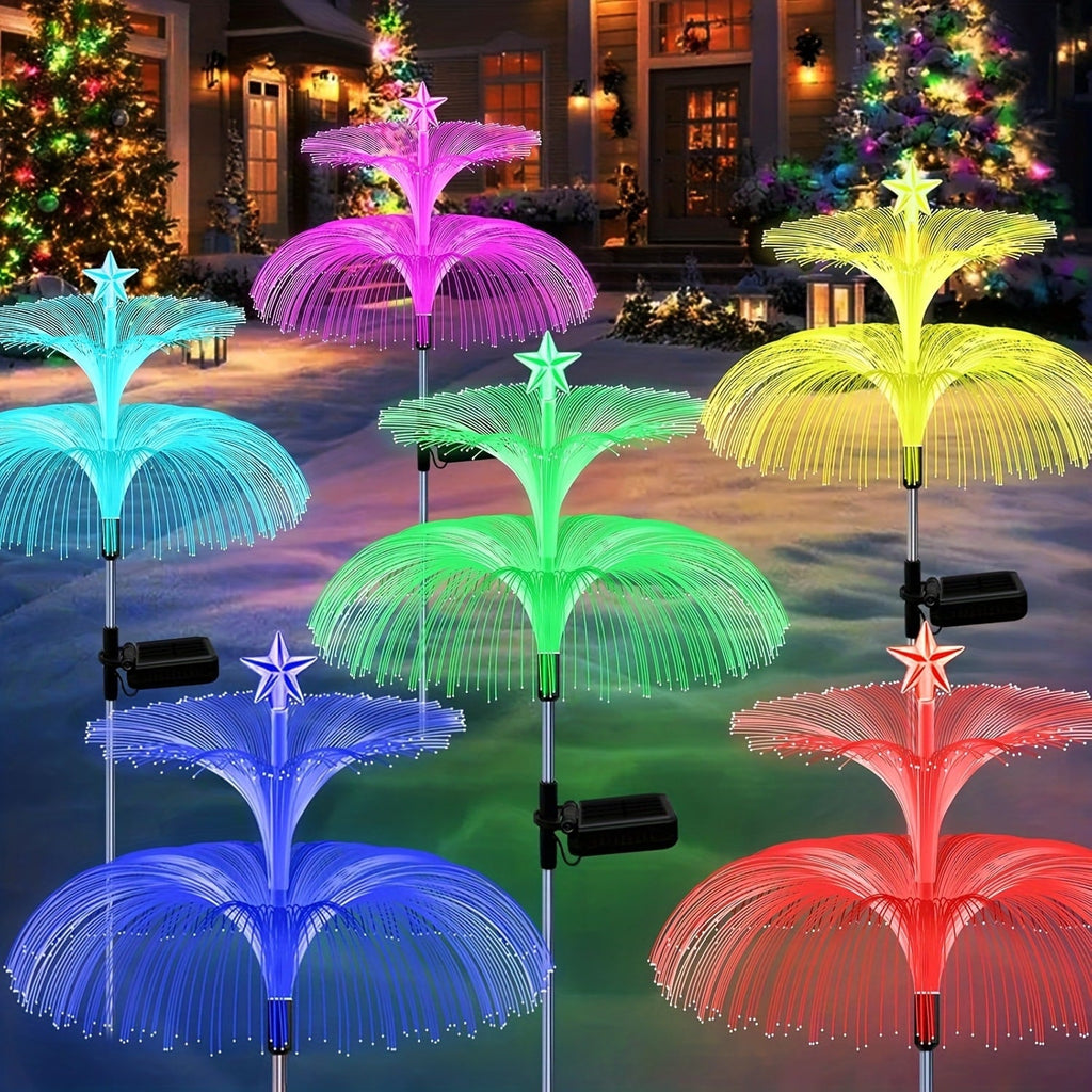 Solar Christmas Tree Lights Fiber Optic Star, 7-Color LED IP65 Waterproof Garden Stake Lights ¡ª 2 or 5 Layer Star for Lawn, Pathway, Patio & Holiday Decor | 2, 4 or 6 Pack