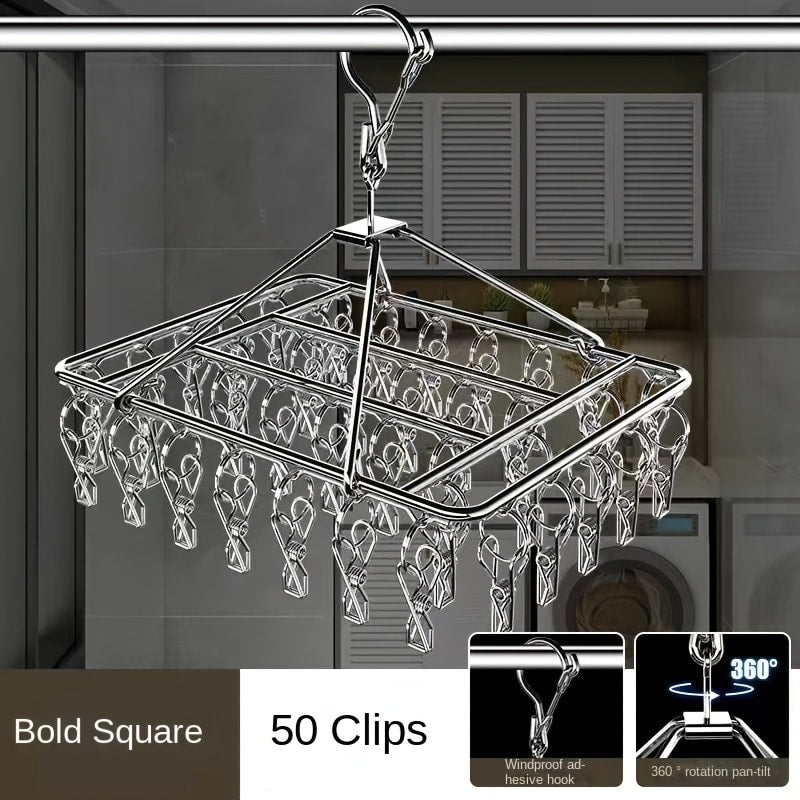 Clothes Drying Rack with Clips Stainless Steel Laundry Hanger Windproof Skidproof Multi-Clip Sock Underwear Dryer for Home Bedroom Balcony ¨C 30/40/50 Clips