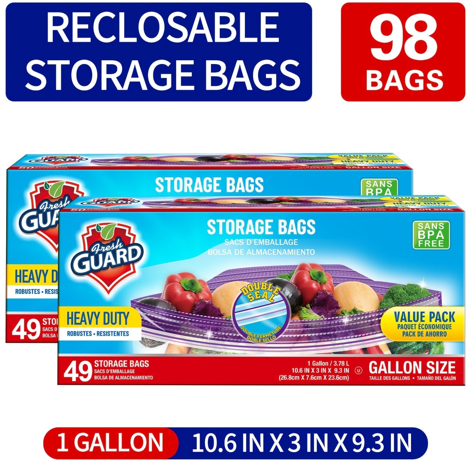 Freezer Storage Bags Resealable ¨C Sturdy Bulk Food Storage Bags with Easy-Open Tabs for Freezer & Refrigerator ¨C 0.25 Gallon, 1 Gallon & 2 Gallon for Fruits, Vegetables, Meats & Meal Prep