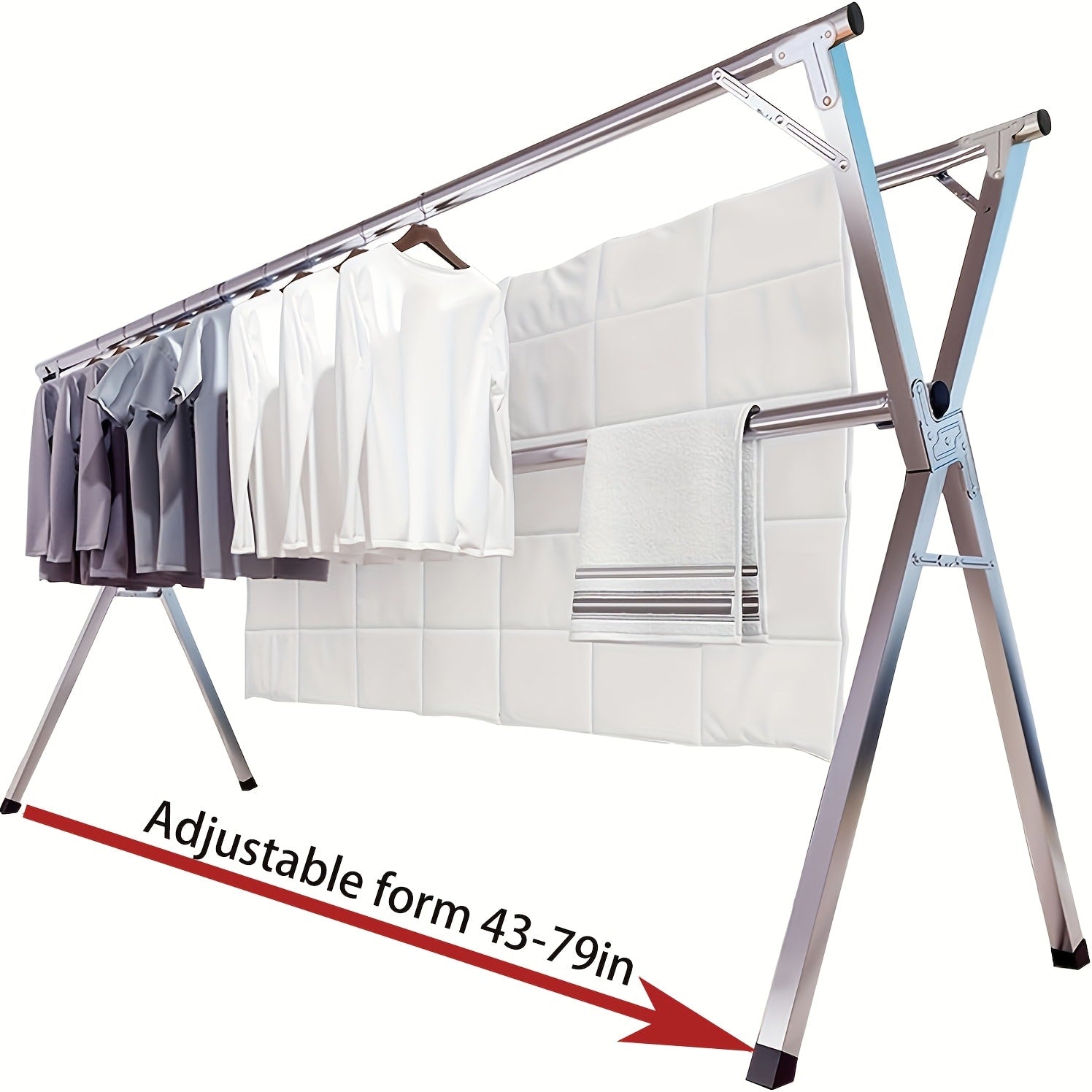 Foldable Clothes Drying Rack 3-Bar ¨C Heavy Duty Stainless Steel Collapsible Laundry Rack, Retractable 63¡± or 79¡± for Indoor & Outdoor Use ¨C Freestanding Portable Clothesline Drying Rack